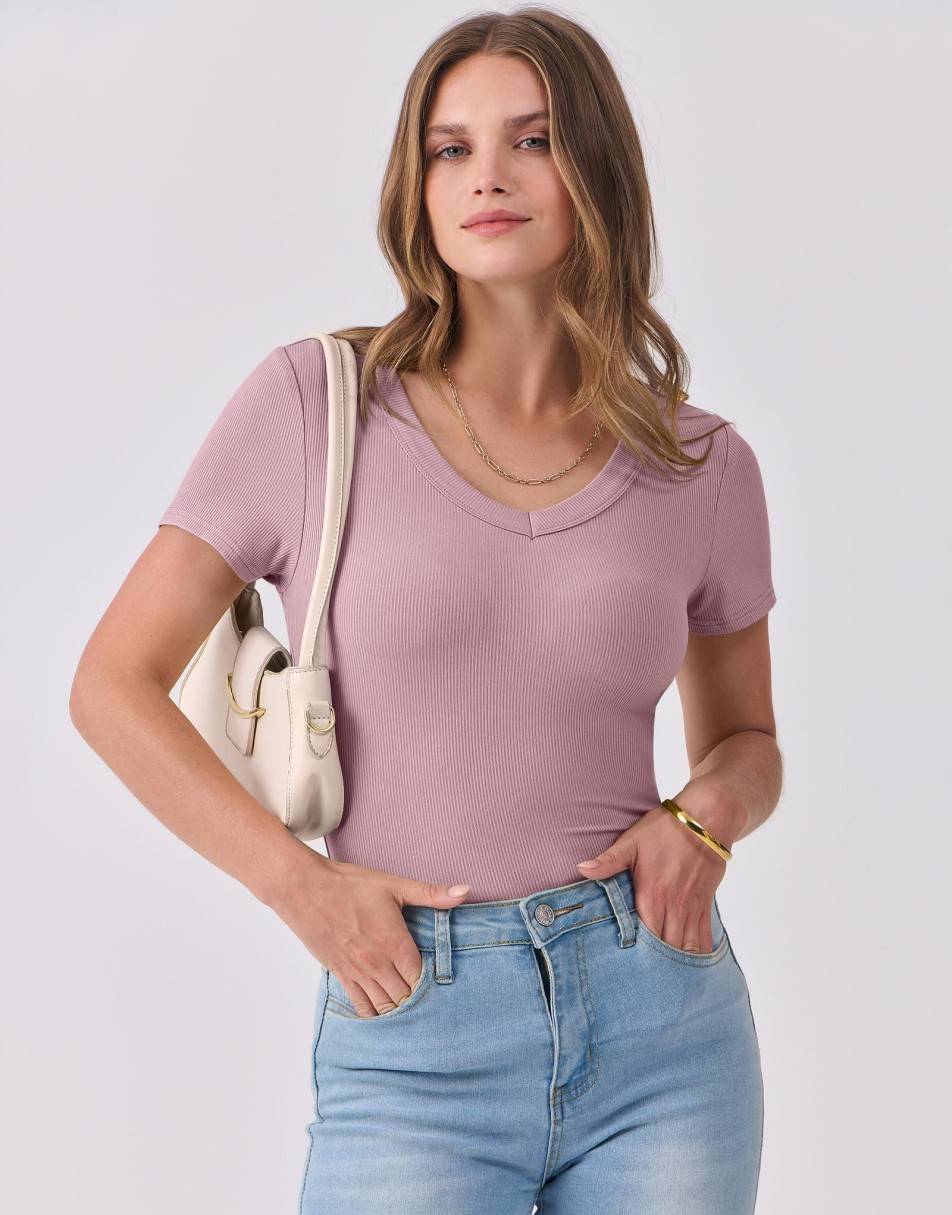 ANRABESS Women Short Sleeve V Neck Ribbed Knit Fitted Shirts Basic Tees Tops 2025 Summer Casual T-Shirts Going Out Outfits