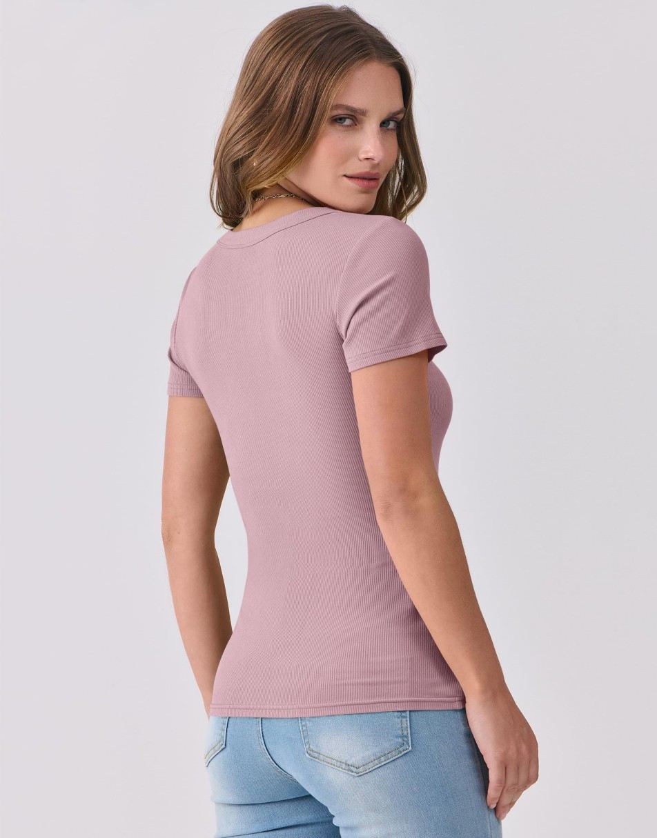 ANRABESS Women Short Sleeve V Neck Ribbed Knit Fitted Shirts Basic Tees Tops 2025 Summer Casual T-Shirts Going Out Outfits