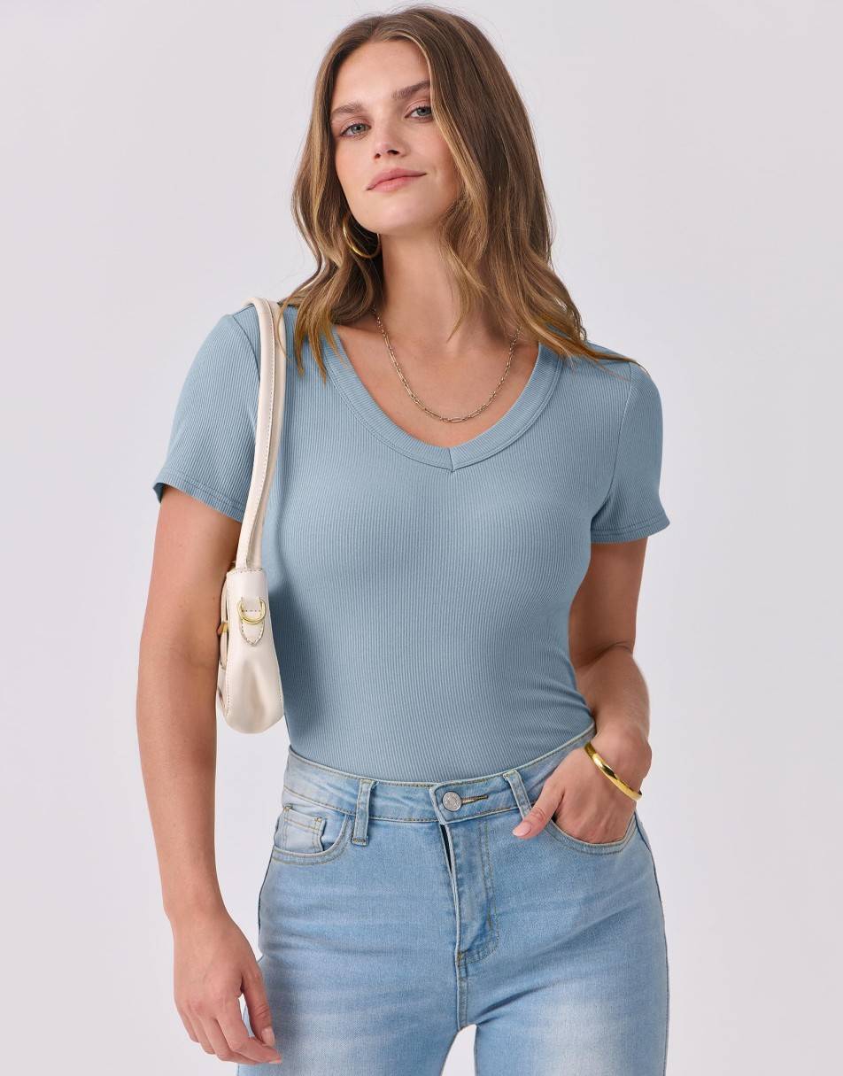 ANRABESS Women Short Sleeve V Neck Ribbed Knit Fitted Shirts Basic Tees Tops 2025 Summer Casual T-Shirts Going Out Outfits
