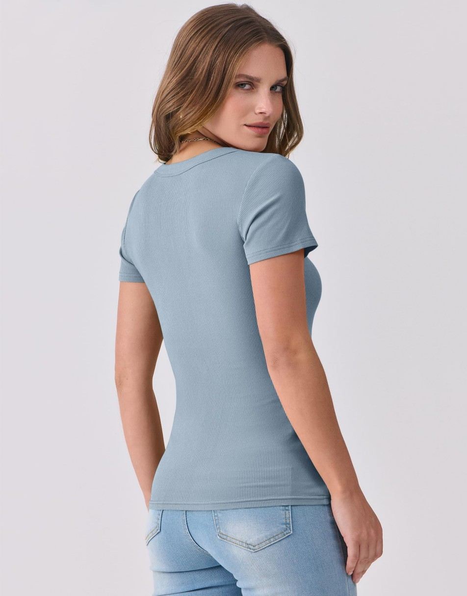 ANRABESS Women Short Sleeve V Neck Ribbed Knit Fitted Shirts Basic Tees Tops 2025 Summer Casual T-Shirts Going Out Outfits