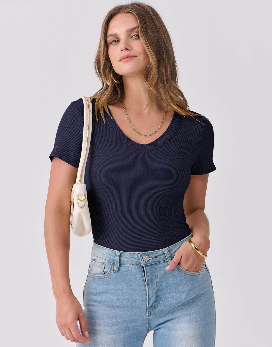 ANRABESS Women Short Sleeve V Neck Ribbed Knit Fitted Shirts Basic Tees Tops 2025 Summer Casual T-Shirts Going Out Outfits