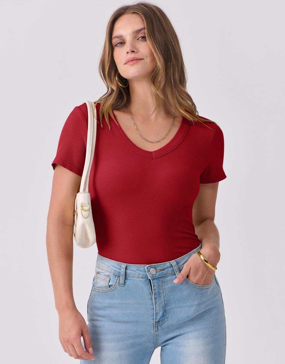 ANRABESS Women Short Sleeve V Neck Ribbed Knit Fitted Shirts Basic Tees Tops 2025 Summer Casual T-Shirts Going Out Outfits