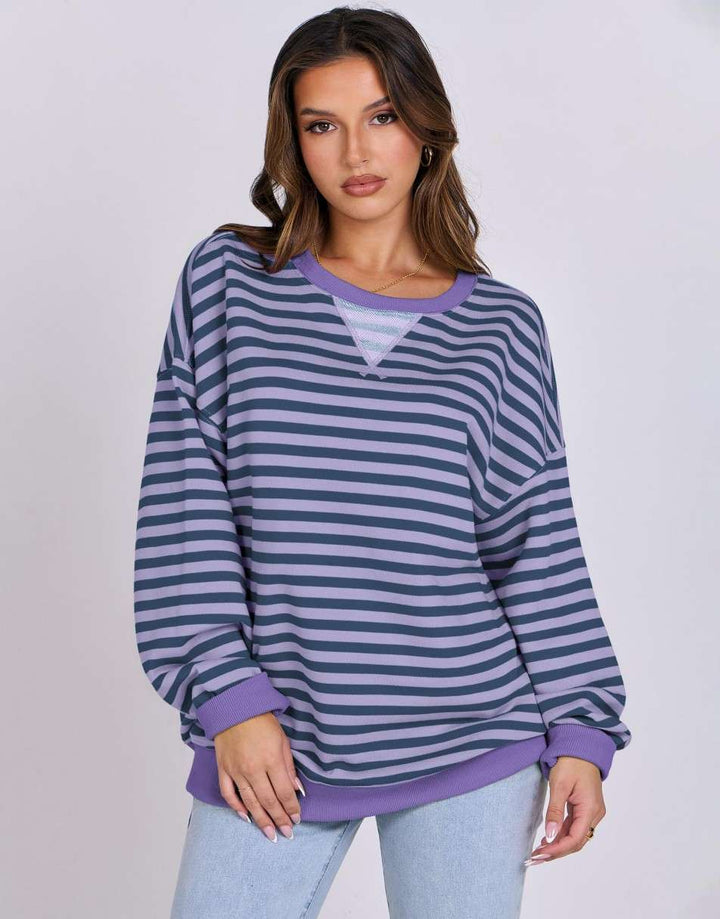 ANRABESS Women Striped Oversized Sweatshirt Long Sleeve Crewneck Shirts 2024 Fall Fashion Pullover Sweater Trendy Clothes