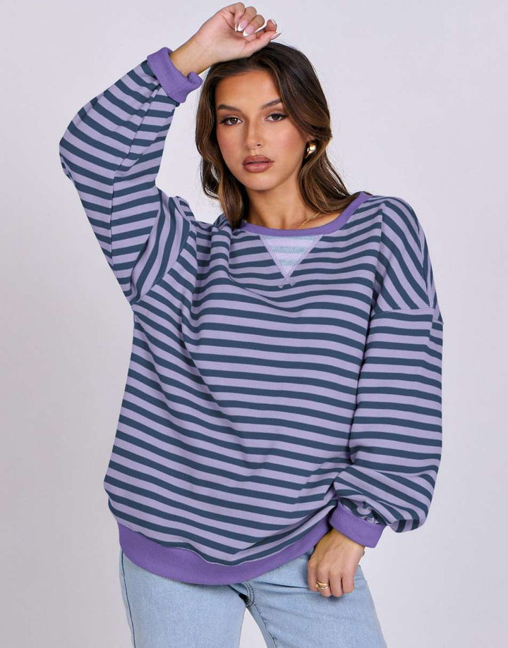 ANRABESS Women Striped Oversized Sweatshirt Long Sleeve Crewneck Shirts 2024 Fall Fashion Pullover Sweater Trendy Clothes