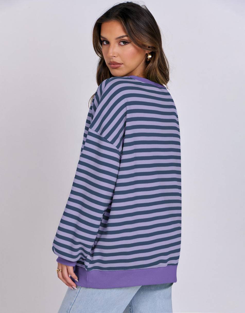 ANRABESS Women Striped Oversized Sweatshirt Long Sleeve Crewneck Shirts 2024 Fall Fashion Pullover Sweater Trendy Clothes