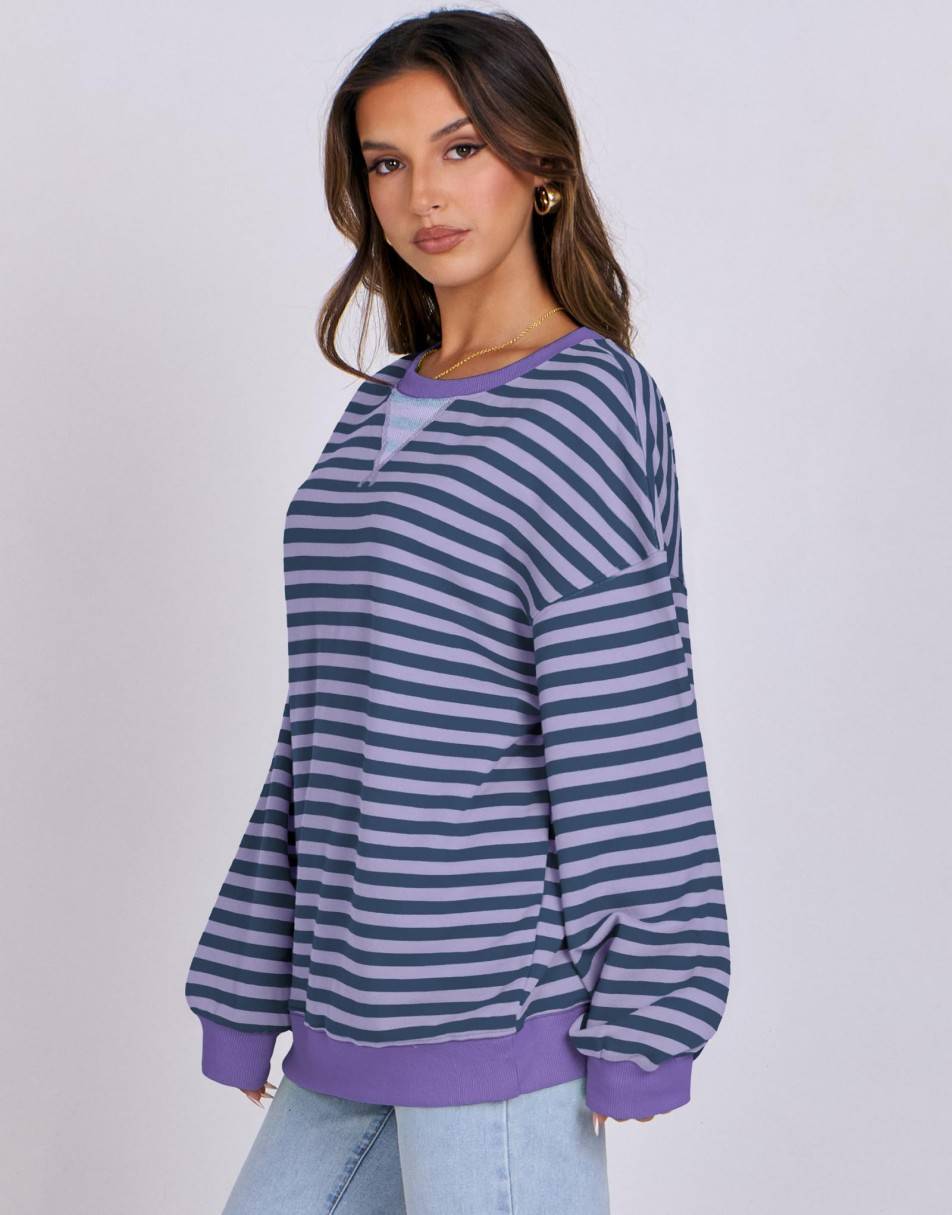 ANRABESS Women Striped Oversized Sweatshirt Long Sleeve Crewneck Shirts 2024 Fall Fashion Pullover Sweater Trendy Clothes