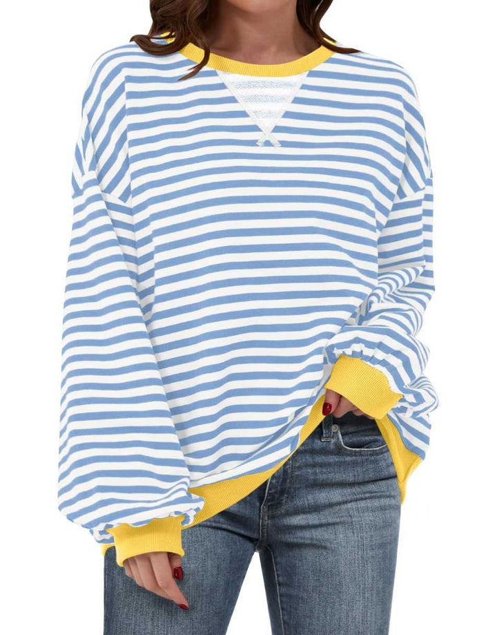 ANRABESS Women Striped Oversized Sweatshirt Long Sleeve Crewneck Shirts 2024 Fall Fashion Pullover Sweater Trendy Clothes