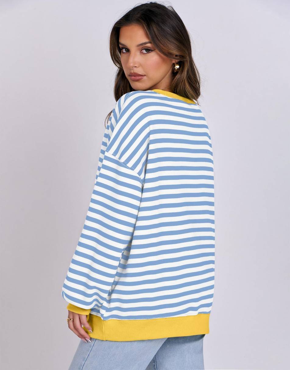 ANRABESS Women Striped Oversized Sweatshirt Long Sleeve Crewneck Shirts 2024 Fall Fashion Pullover Sweater Trendy Clothes