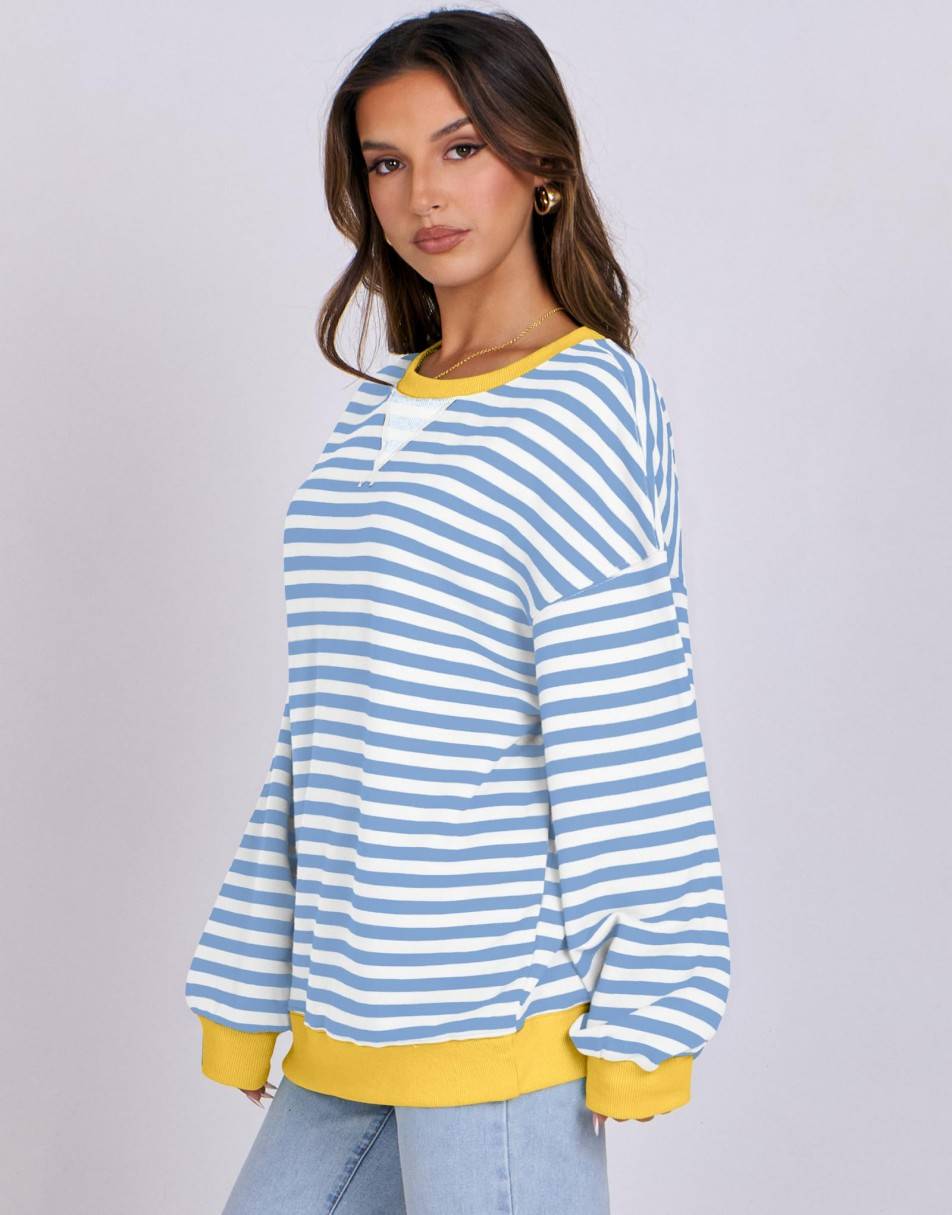 ANRABESS Women Striped Oversized Sweatshirt Long Sleeve Crewneck Shirts 2024 Fall Fashion Pullover Sweater Trendy Clothes