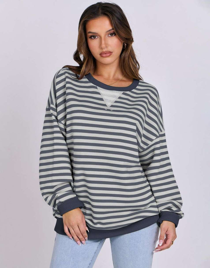 ANRABESS Women Striped Oversized Sweatshirt Long Sleeve Crewneck Shirts 2024 Fall Fashion Pullover Sweater Trendy Clothes