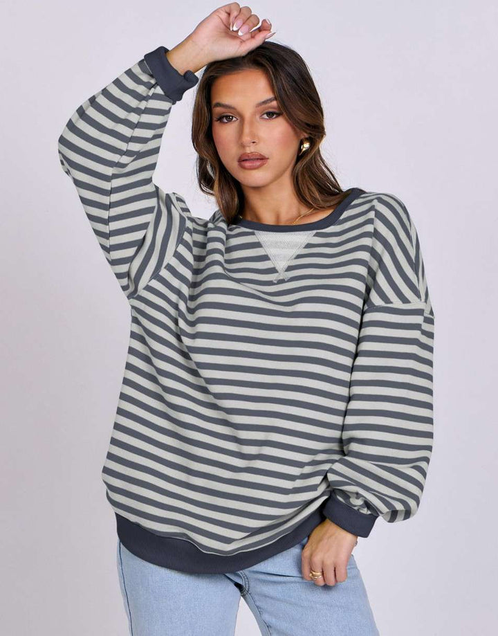 ANRABESS Women Striped Oversized Sweatshirt Long Sleeve Crewneck Shirts 2024 Fall Fashion Pullover Sweater Trendy Clothes