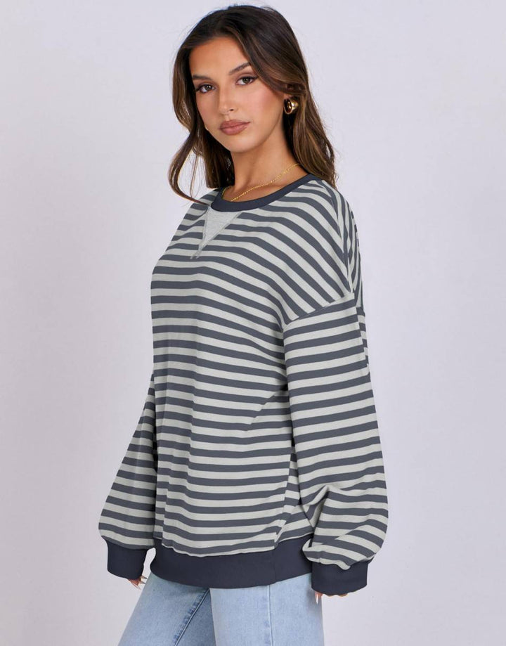 ANRABESS Women Striped Oversized Sweatshirt Long Sleeve Crewneck Shirts 2024 Fall Fashion Pullover Sweater Trendy Clothes