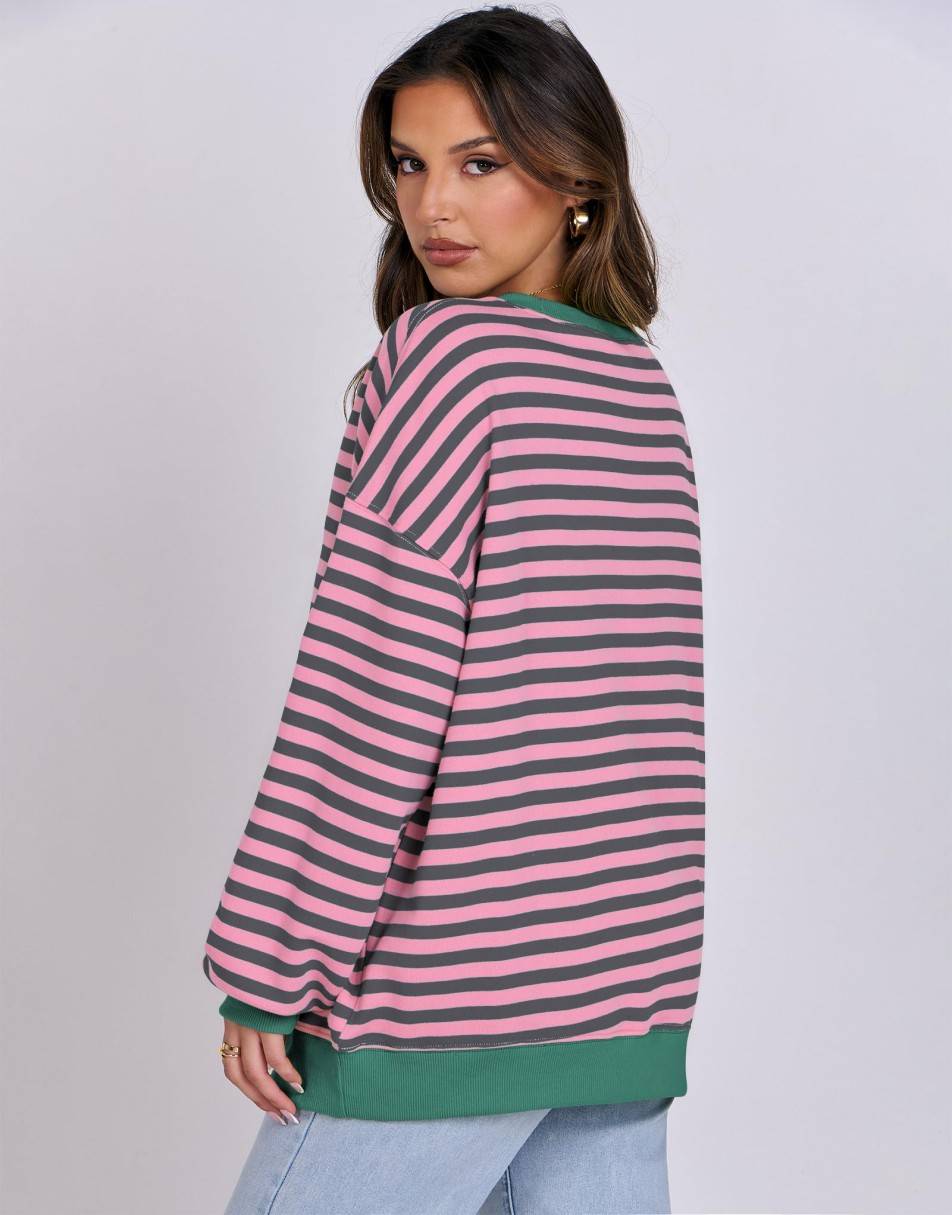 ANRABESS Women Striped Oversized Sweatshirt Long Sleeve Crewneck Shirts 2024 Fall Fashion Pullover Sweater Trendy Clothes