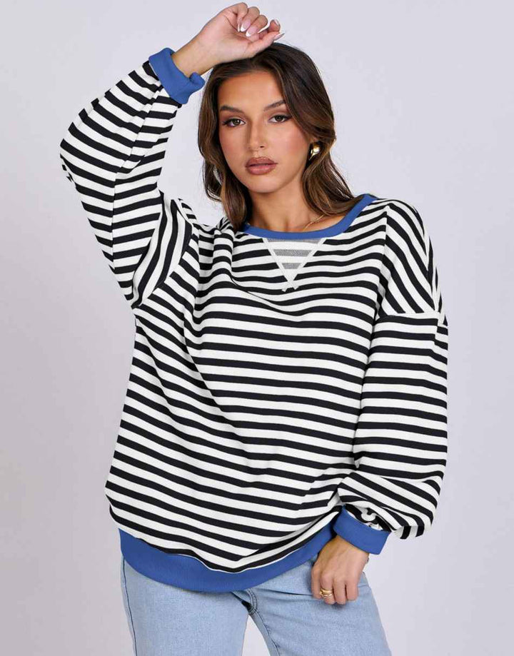 ANRABESS Women Striped Oversized Sweatshirt Long Sleeve Crewneck Shirts 2024 Fall Fashion Pullover Sweater Trendy Clothes