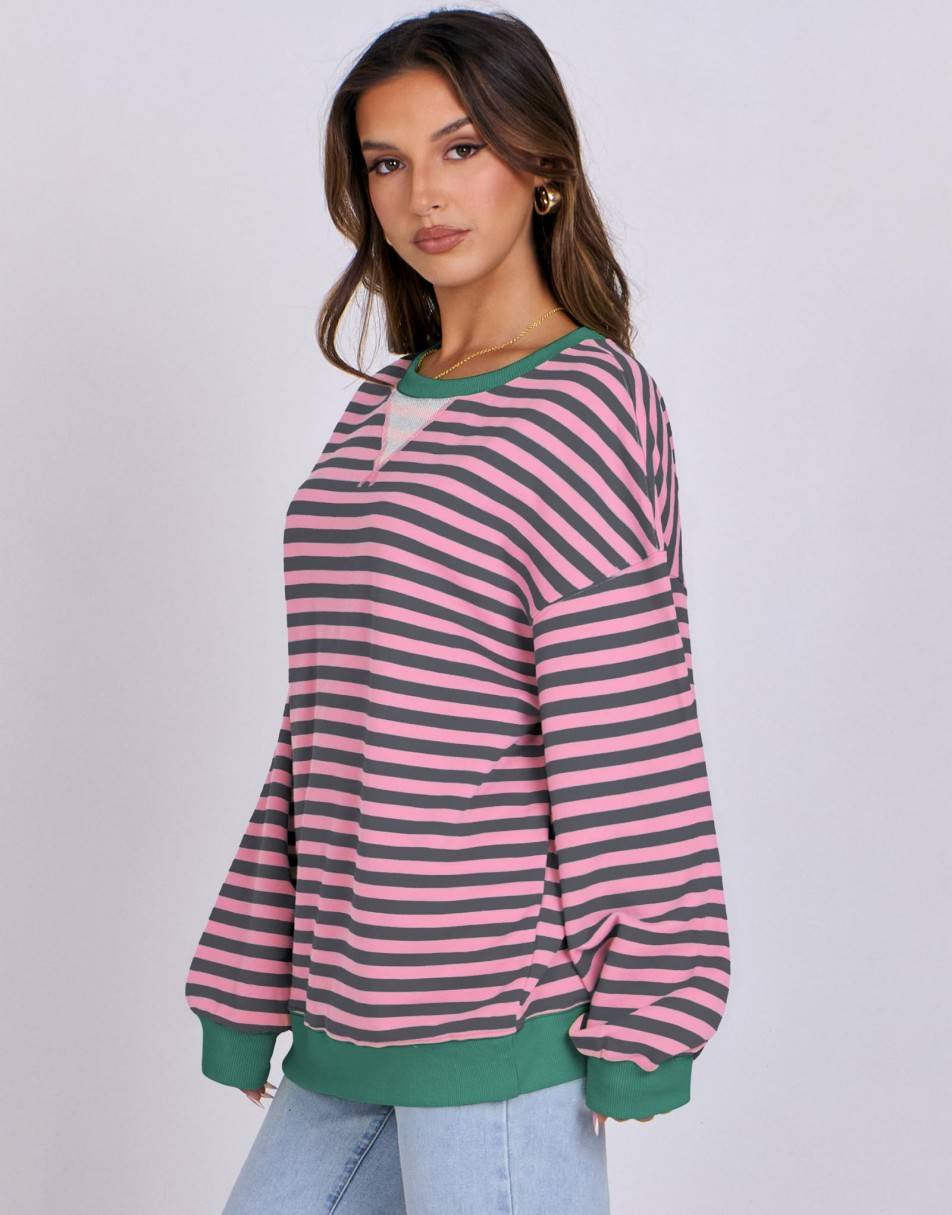 ANRABESS Women Striped Oversized Sweatshirt Long Sleeve Crewneck Shirts 2024 Fall Fashion Pullover Sweater Trendy Clothes