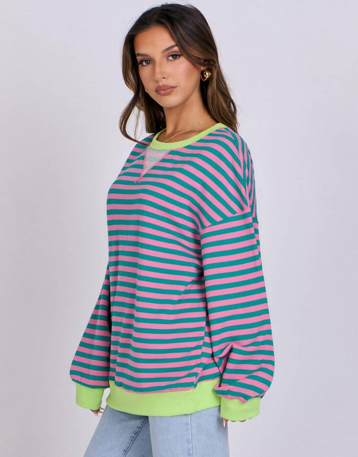 ANRABESS Women Striped Oversized Sweatshirt Long Sleeve Crewneck Shirts 2024 Fall Fashion Pullover Sweater Trendy Clothes