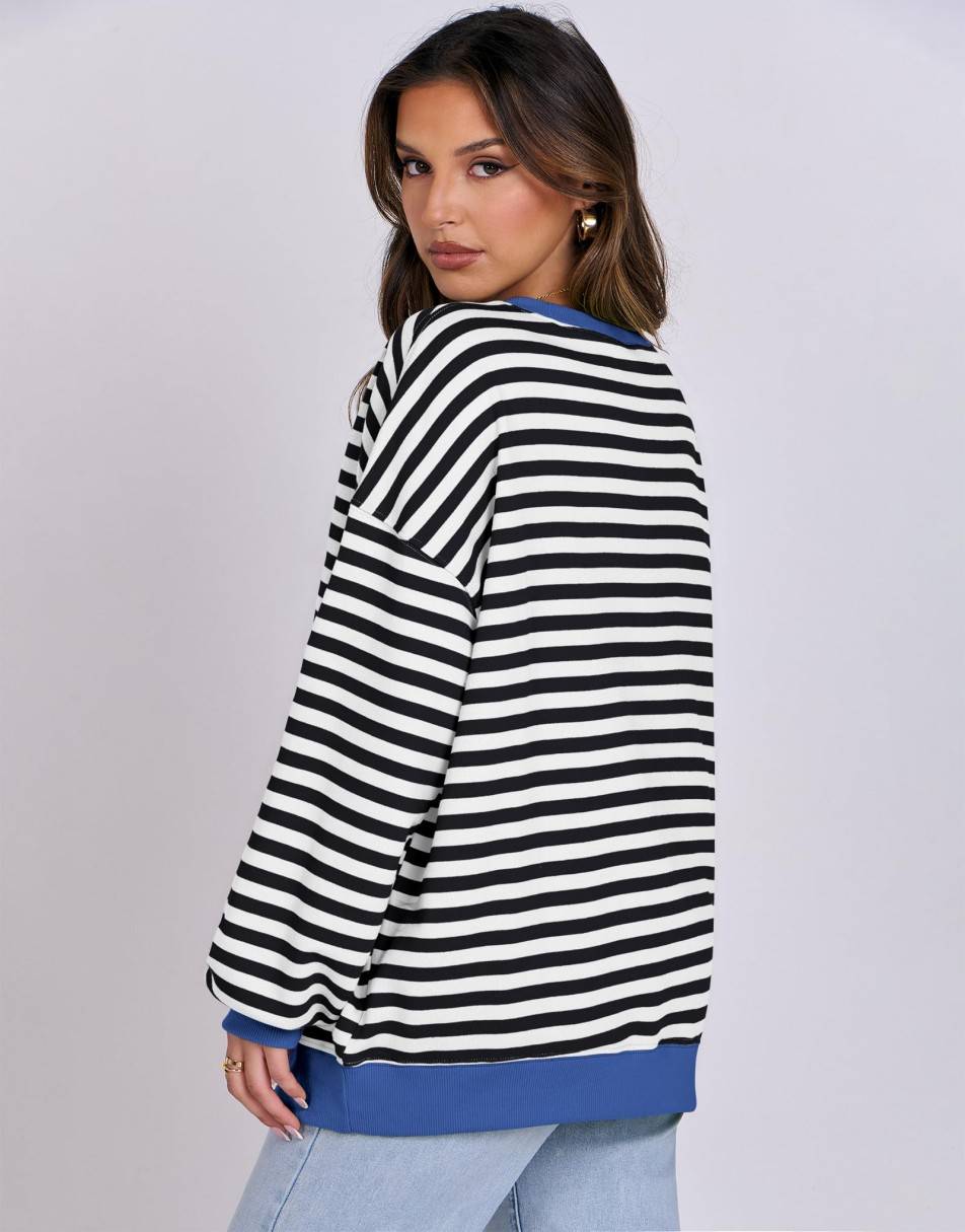 ANRABESS Women Striped Oversized Sweatshirt Long Sleeve Crewneck Shirts 2024 Fall Fashion Pullover Sweater Trendy Clothes