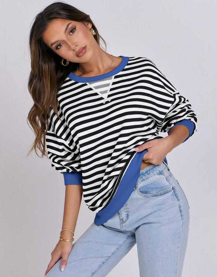 ANRABESS Women Striped Oversized Sweatshirt Long Sleeve Crewneck Shirts 2024 Fall Fashion Pullover Sweater Trendy Clothes