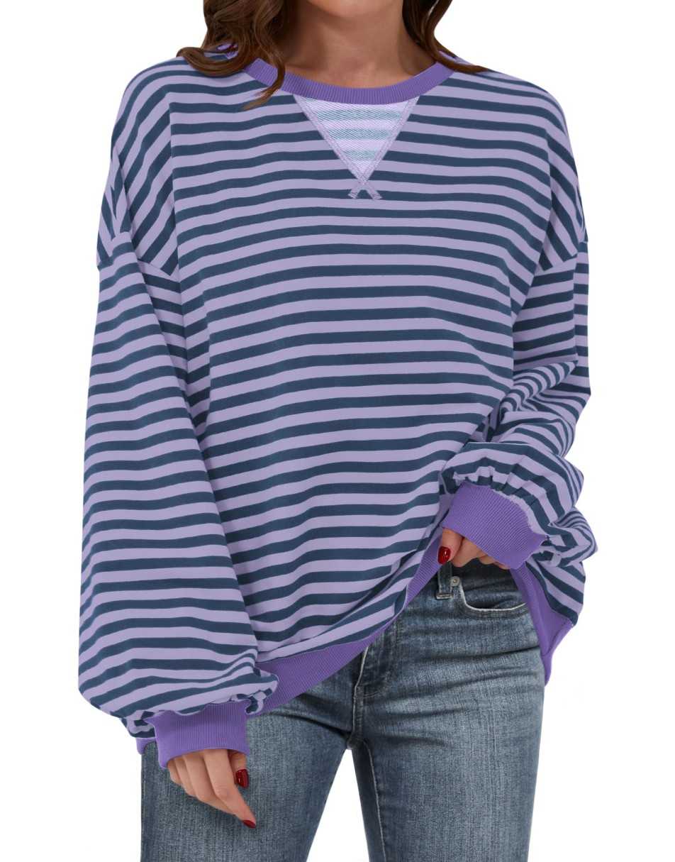 ANRABESS Women Striped Oversized Sweatshirt Long Sleeve Crewneck Shirts 2024 Fall Fashion Pullover Sweater Trendy Clothes