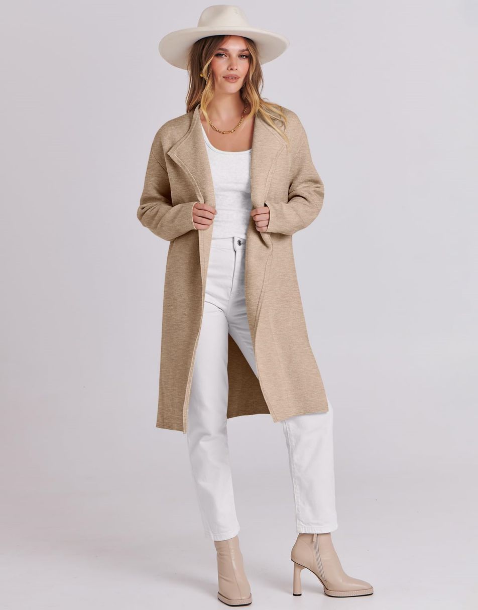 ANRABESS Women's Casual Long Sleeve Classy Draped Open Front Jackets Long Knitted Cardigan Sweater