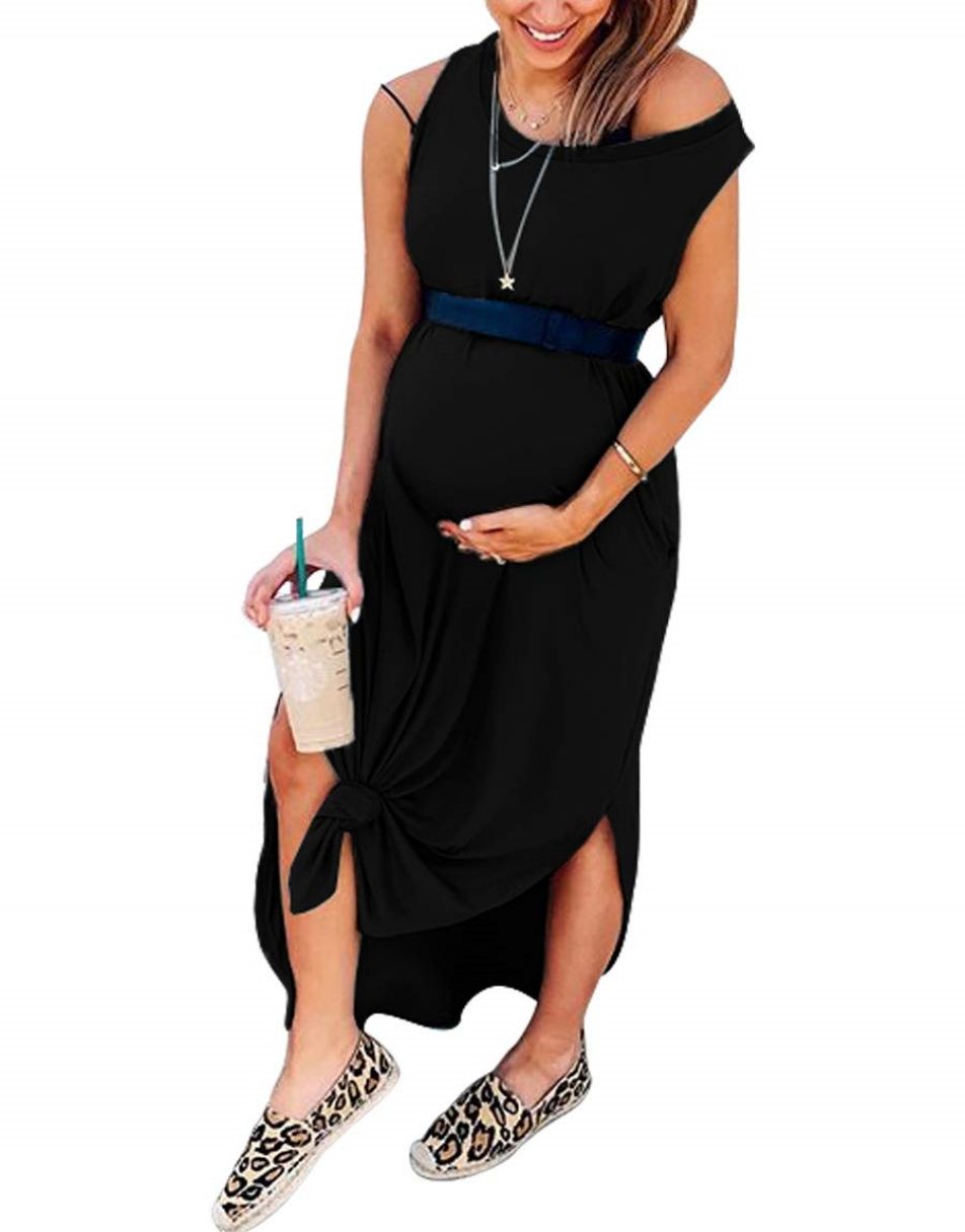 anrabess maxi dress ANRABESS Maxi Dress Womens M Deep V Neck Long Sleeve High Waist Brown Leg Slit