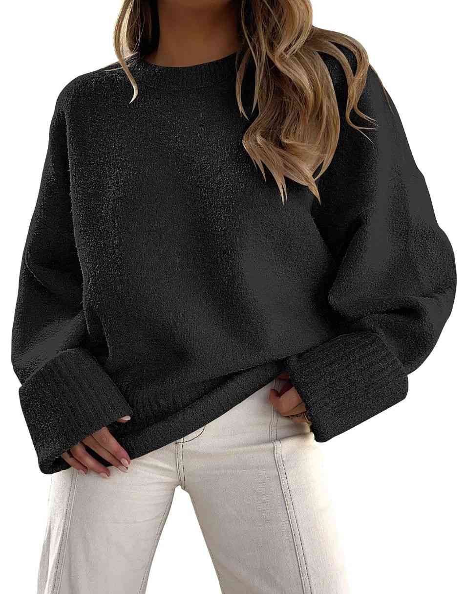 ANRABESS Women's Crewneck Long Sleeve Oversized Fuzzy Knit Chunky Warm  Pullover Sweater Top