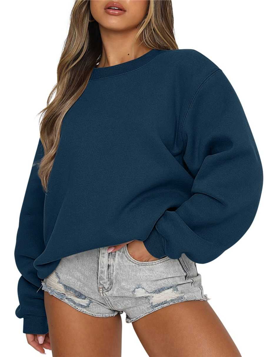 ANRABESS Women's Long Sleeve Sweatshirt Casual Crewneck Loose Fit Pullover Hoodie Fleece Fall Tops