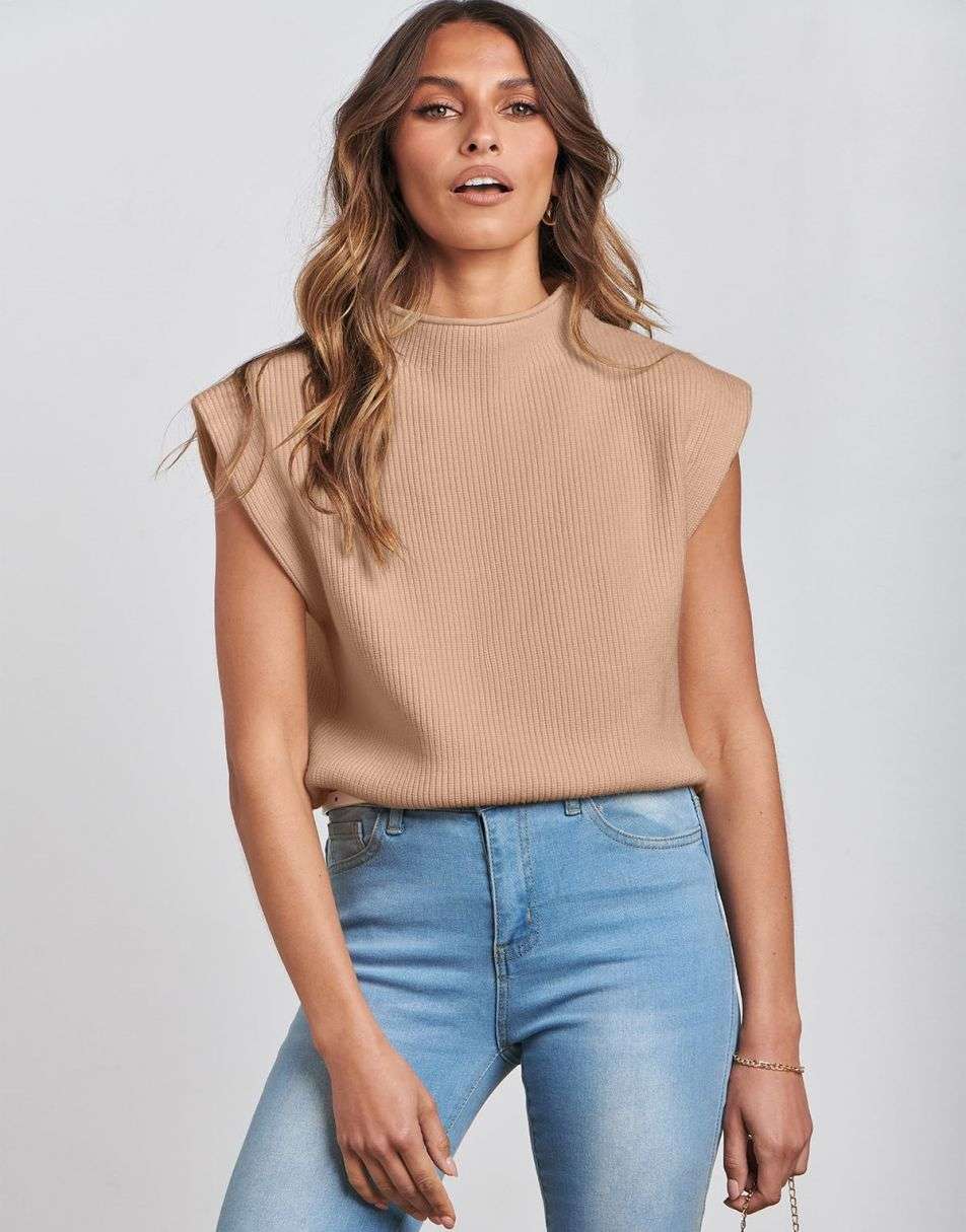 ANRABESS Women's Mock Neck Sleeveless Sweater Vest Casual Solid Cap Sleeve  Knit Pullover Tank Tops 2023 Colthes : : Clothing, Shoes 