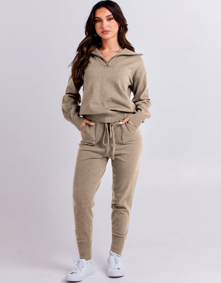 ANRABESS Women's Two Piece Outfits Sweater Sets Long Sleeve Pullover and Drawstring Pants Lounge Sets