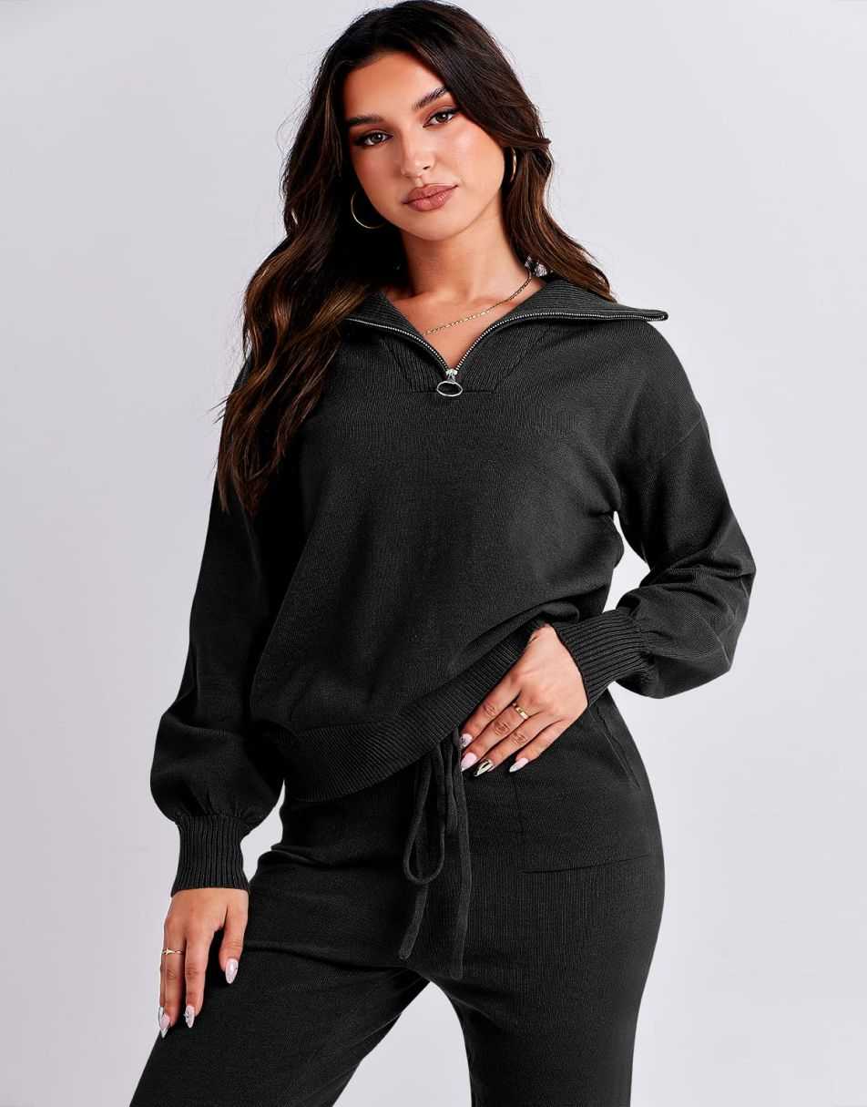ANRABESS Women's Two Piece Outfits Sweater Sets Long Sleeve Pullover and Drawstring Pants Lounge Sets
