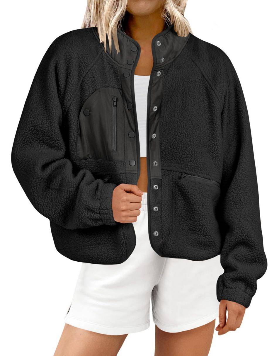ANRABESS Womens Fleece Jacket Button Down Shacket Casual