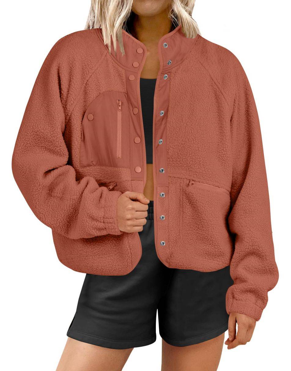 【MALBON】Fleece Women's Hand Warmer ■WOMAN /追跡付 ANRABESS Womens Fleece Jacket Button Down Shacket Casual