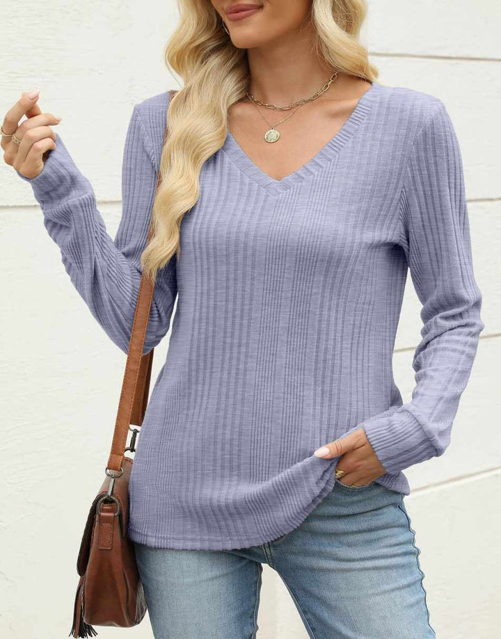 ANRABESS Womens Long Sleeve Shirts V Neck Tunic Tops Ribbed Knit Lightweight Sweaters 2025 Fall Dressy Casual Blouses
