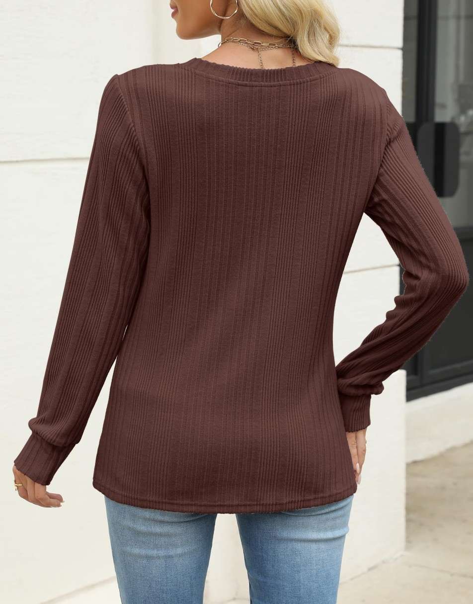 ANRABESS Womens Long Sleeve Shirts V Neck Tunic Tops Ribbed Knit Lightweight Sweaters 2025 Fall Dressy Casual Blouses