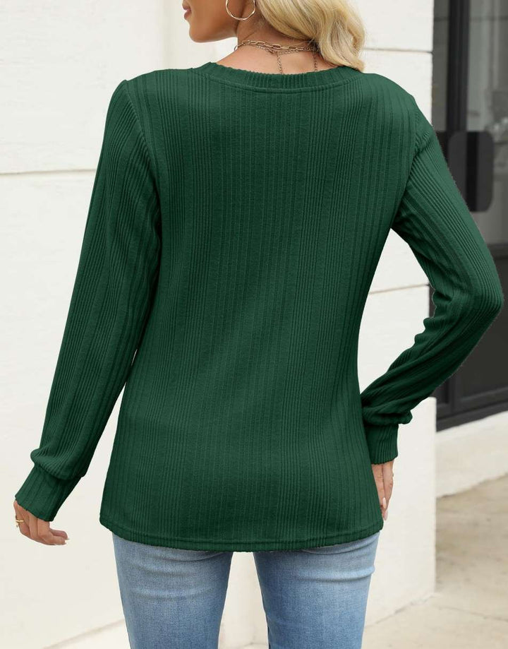 ANRABESS Womens Long Sleeve Shirts V Neck Tunic Tops Ribbed Knit Lightweight Sweaters 2025 Fall Dressy Casual Blouses