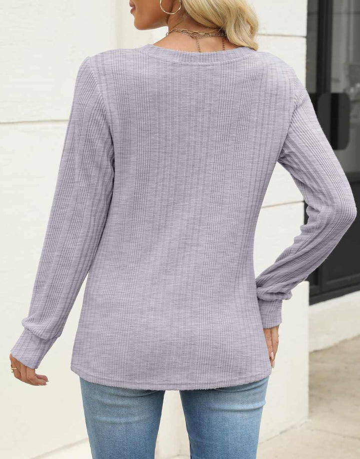 ANRABESS Womens Long Sleeve Shirts V Neck Tunic Tops Ribbed Knit Lightweight Sweaters 2025 Fall Dressy Casual Blouses