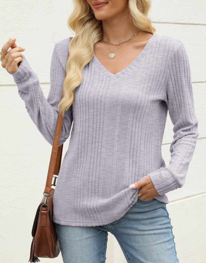 ANRABESS Womens Long Sleeve Shirts V Neck Tunic Tops Ribbed Knit Lightweight Sweaters 2025 Fall Dressy Casual Blouses