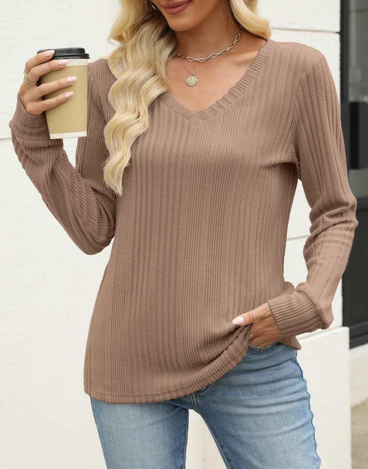 ANRABESS Womens Long Sleeve Shirts V Neck Tunic Tops Ribbed Knit Lightweight Sweaters 2025 Fall Dressy Casual Blouses