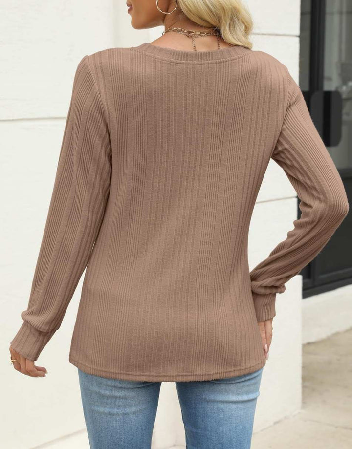 ANRABESS Womens Long Sleeve Shirts V Neck Tunic Tops Ribbed Knit Lightweight Sweaters 2025 Fall Dressy Casual Blouses