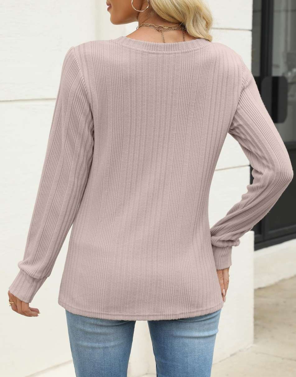 ANRABESS Womens Long Sleeve Shirts V Neck Tunic Tops Ribbed Knit Lightweight Sweaters 2025 Fall Dressy Casual Blouses