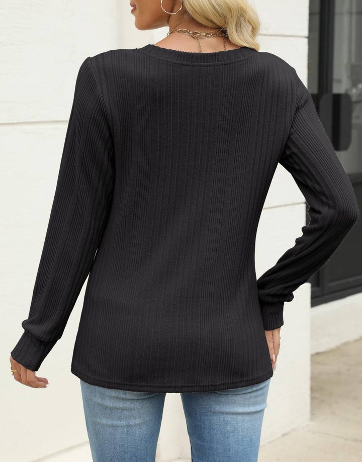 ANRABESS Womens Long Sleeve Shirts V Neck Tunic Tops Ribbed Knit Lightweight Sweaters 2025 Fall Dressy Casual Blouses