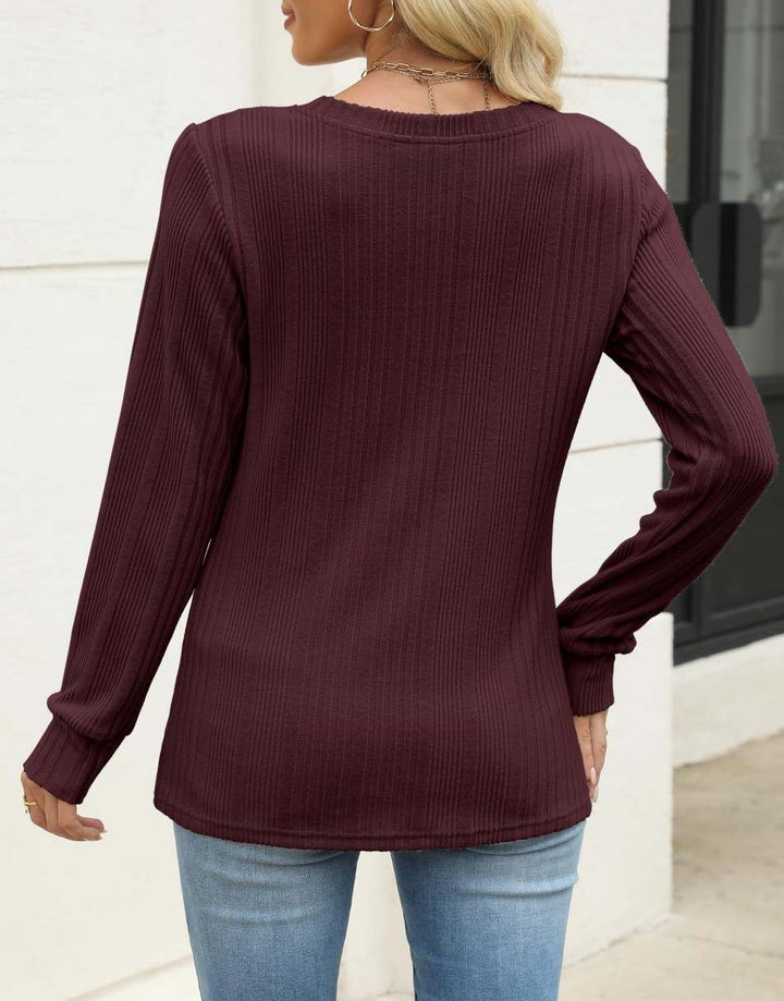 ANRABESS Womens Long Sleeve Shirts V Neck Tunic Tops Ribbed Knit Lightweight Sweaters 2025 Fall Dressy Casual Blouses