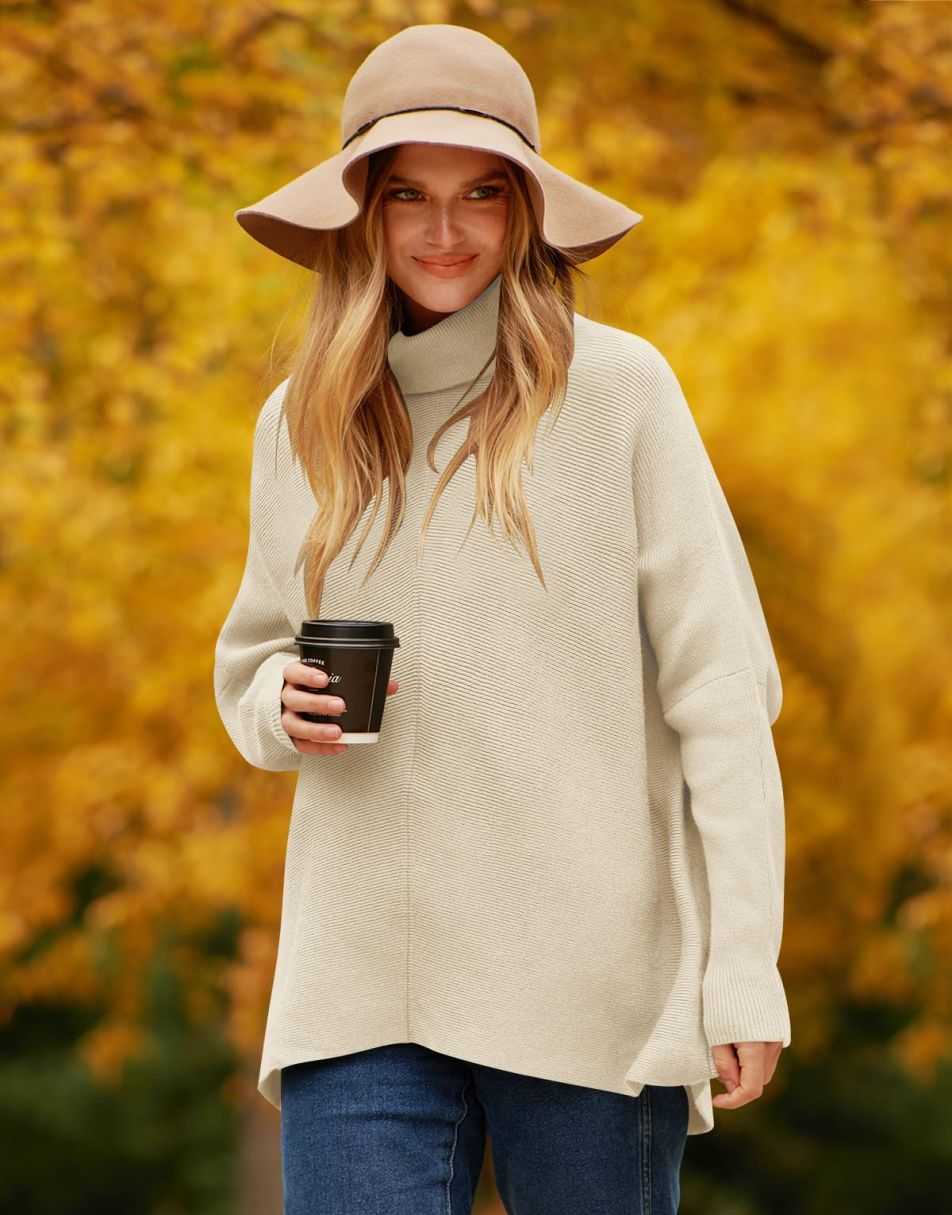 Women's Trendy Sweaters to Wear with Leggings Causal Mock Neck Batwing  Sleeve Fall Cute Oversized Knit Tops at  Women's Clothing store