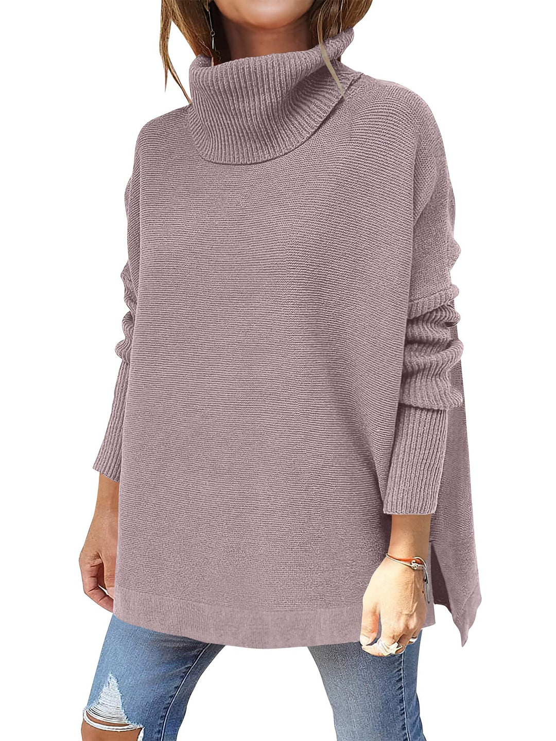 ANRABESS Batwing Sleeve Turtleneck Loose Tunic Pullover