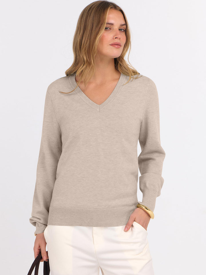 ANRABESS Womens Long Sleeve V Neck Sweaters 2025 Fall Fashion Wool Blend Work Pullover Top Travel Vacation Outfits