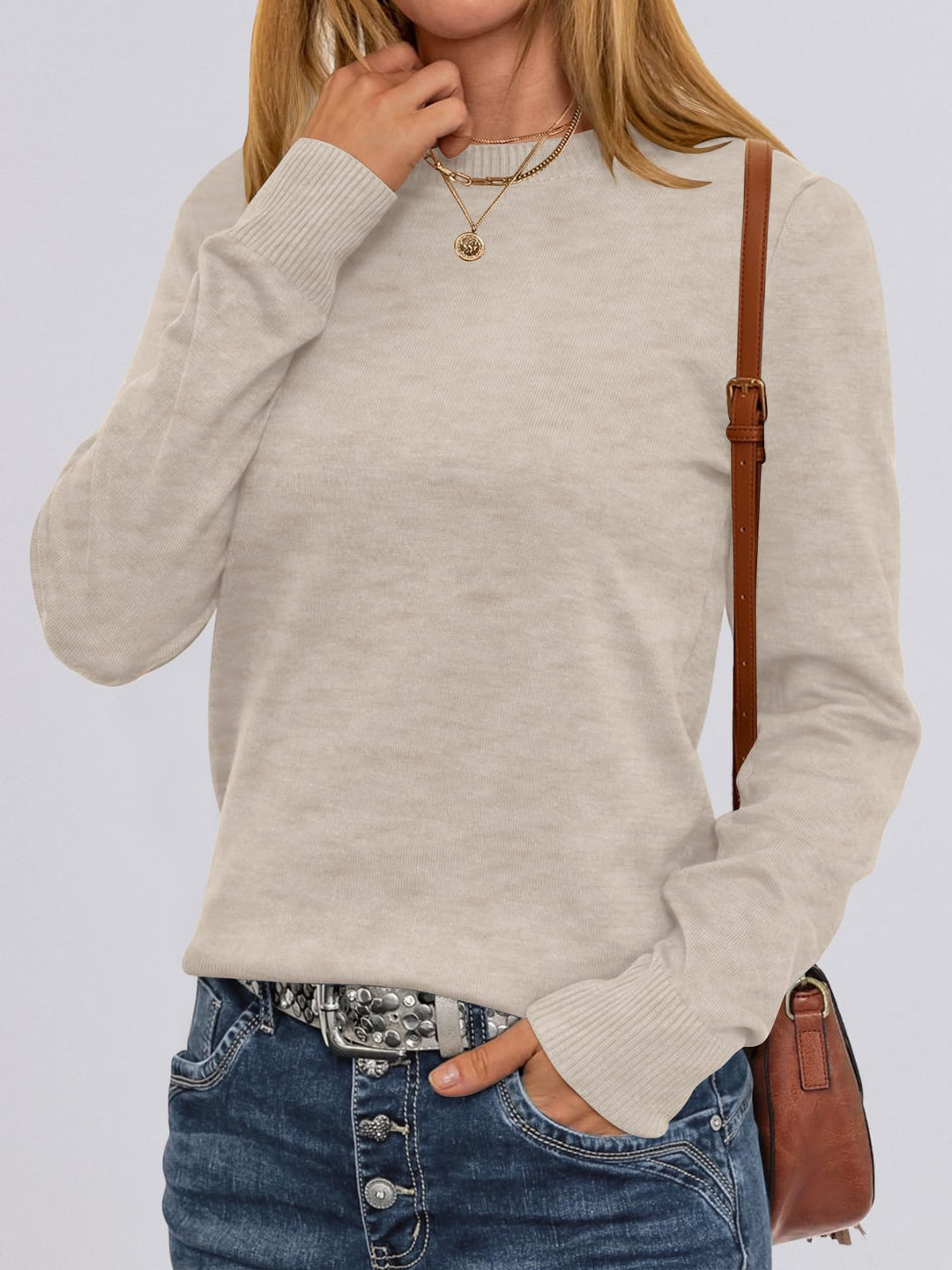 ANRABESS Sweaters for Women Long Sleeve Lightweight Crewneck Soft Basic Knit Loose Fit Pullover Top 2025 Fall Trendy Outfits