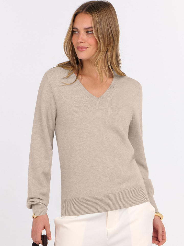 ANRABESS Womens Long Sleeve V Neck Sweaters 2025 Fall Fashion Wool Blend Work Pullover Top Travel Vacation Outfits