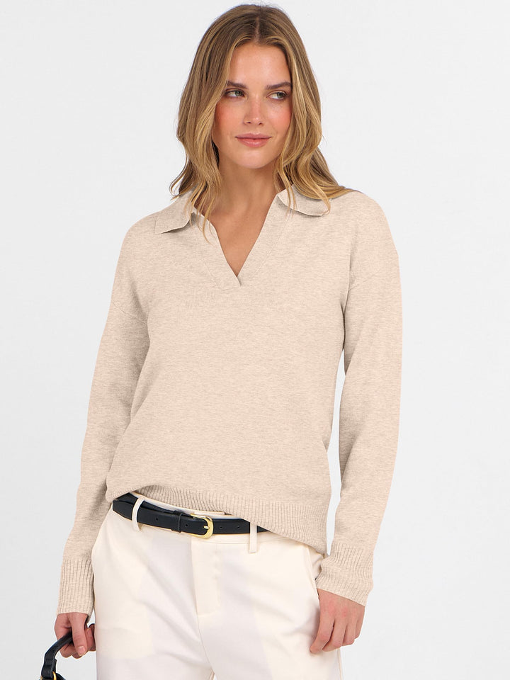 ANRABESS Womens Polo V Neck Long Sleeve Sweaters Lightweight Dressy Casual Business Basic Knit Pullover Top 2025 Fall Outfits