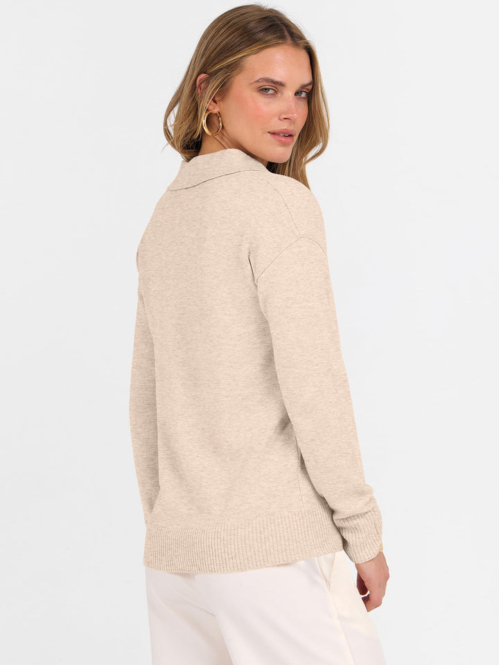 ANRABESS Womens Polo V Neck Long Sleeve Sweaters Lightweight Dressy Casual Business Basic Knit Pullover Top 2025 Fall Outfits