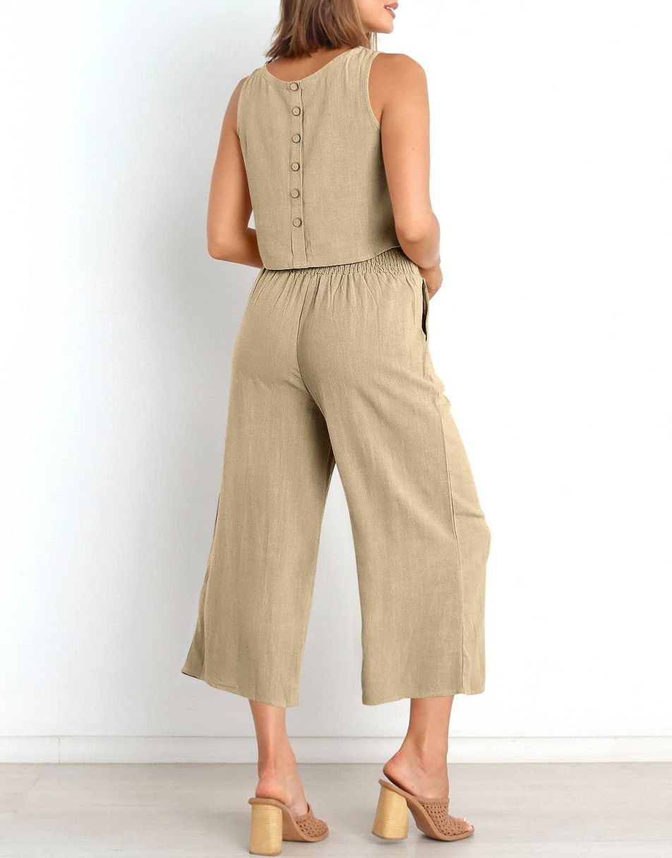 Buttoned Back Crop + High Waist Pants